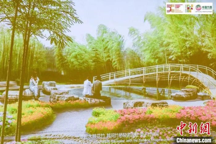 圖為活動現(xiàn)場通過視頻展示“中國竹園”設(shè)計方案。　荷蘭駐華大使館供圖