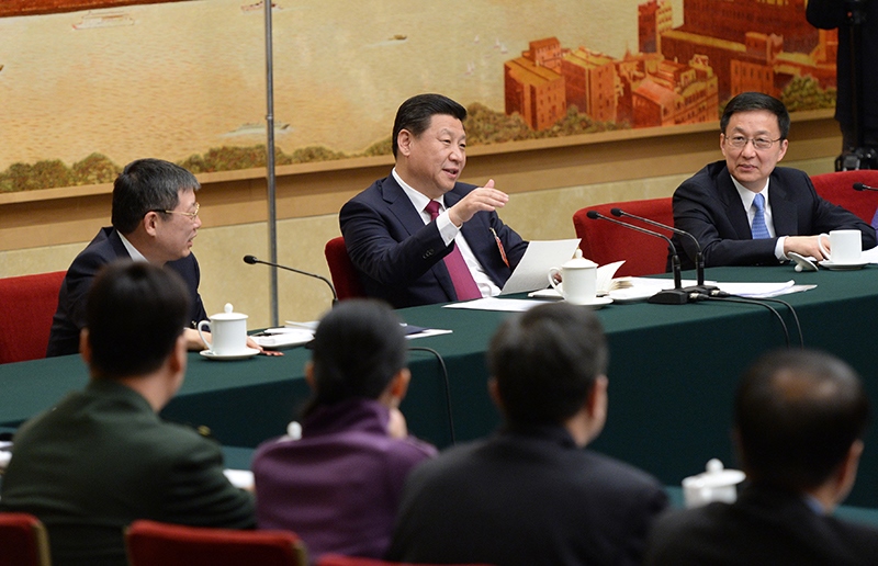 2014年3月習近平總書記參加十二屆全國人大二次會議上海代表團的審議。
