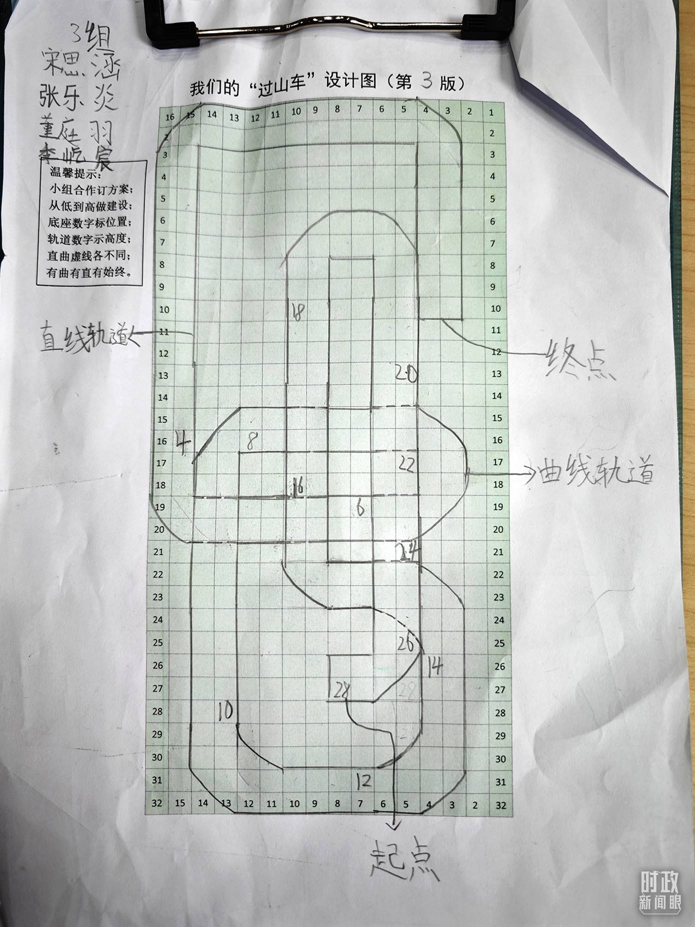△學(xué)生們搭建過(guò)山車(chē)模型的設(shè)計(jì)圖。（總臺(tái)央視記者彭漢明拍攝）