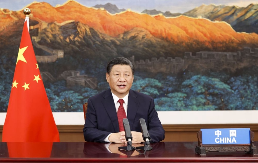 2021年9月21日，國(guó)家主席習(xí)近平在北京以視頻方式出席第七十六屆聯(lián)合國(guó)大會(huì)一般性辯論并發(fā)表題為《堅(jiān)定信心 共克時(shí)艱 共建更加美好的世界》的重要講話。