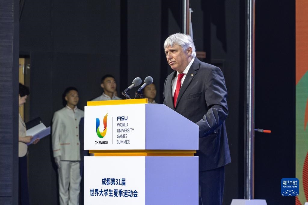 7月22日，國際大體聯(lián)秘書長、首席執(zhí)行官艾瑞克·森超在開村儀式上致辭。新華社記者 黃偉 攝