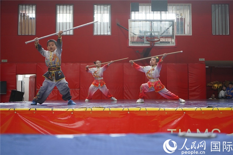 圖為開幕式現(xiàn)場(chǎng)兒童武術(shù)表演。人民網(wǎng)記者 許放攝