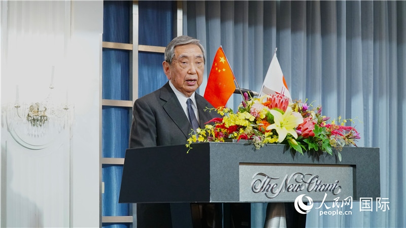 日本國際貿(mào)易促進(jìn)協(xié)會會長河野洋平發(fā)表致辭。人民網(wǎng) 蔣曉辰攝
