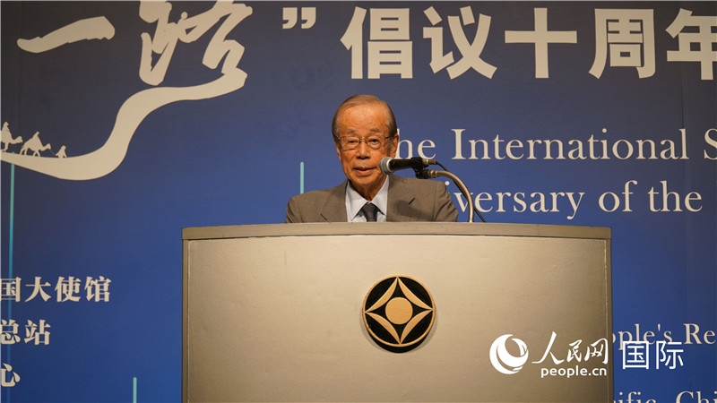 日本前首相福田康夫致辭。人民網(wǎng) 蔣曉辰攝