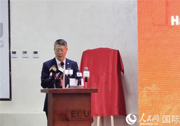 中國石化非洲代表處總代表衛(wèi)東致辭。人民網(wǎng)記者 沈小曉攝
