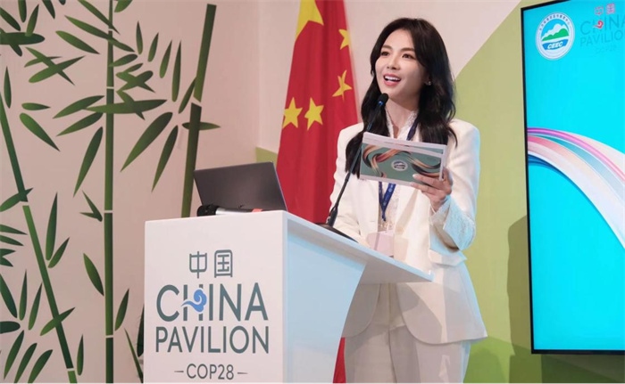 中國知名演員劉濤發(fā)表主旨演講。COP28中國角供圖