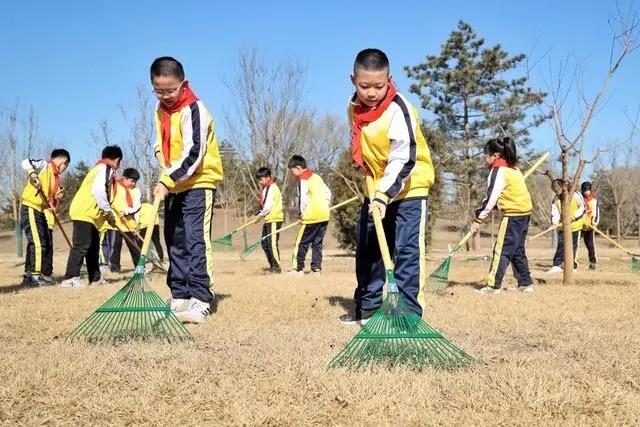 △2024年3月12日，北京城市綠心森林公園，參加植樹(shù)節(jié)主題活動(dòng)的學(xué)生們學(xué)習(xí)義務(wù)植樹(shù)知識(shí)，并進(jìn)行現(xiàn)場(chǎng)撫育管護(hù)。