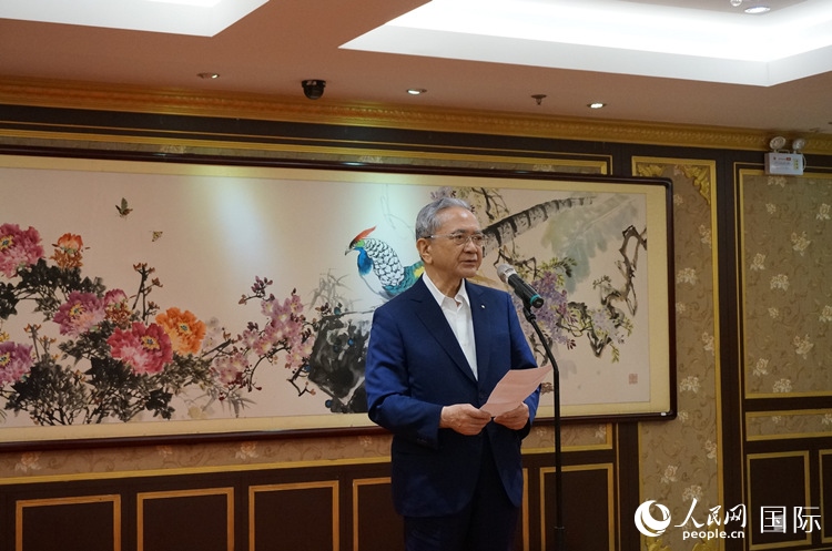 創(chuàng)價學(xué)會會長原田稔致辭。