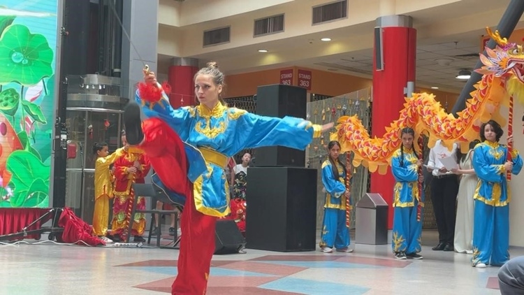 羅馬尼亞人舞龍舞獅隊進行精彩表演。中國駐羅馬尼亞大使館領(lǐng)僑處供圖