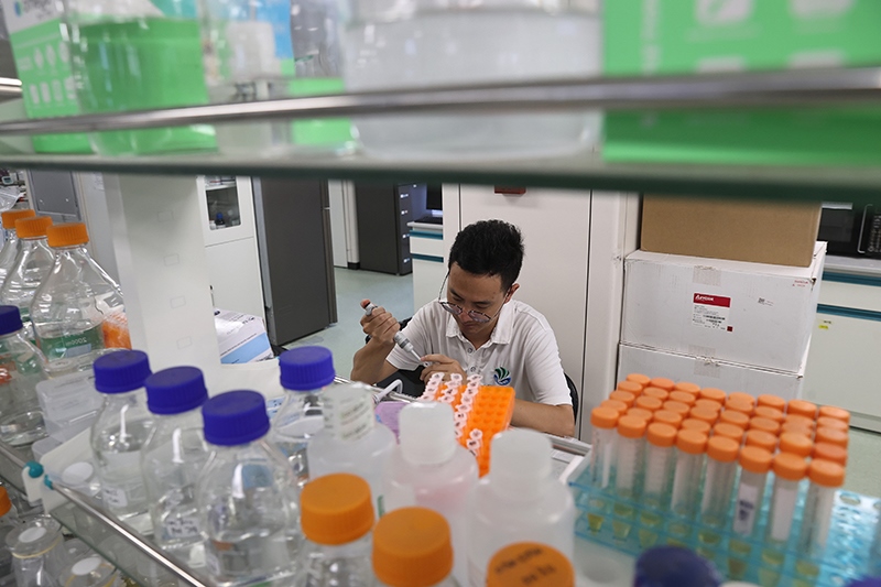 在三亞崖州灣科技城，一名青年科技工作者正在進(jìn)行科研工作。
