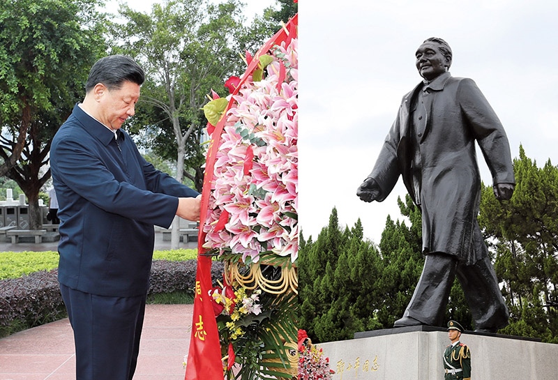 2020年10月14日，習(xí)近平總書(shū)記向深圳蓮花山公園鄧小平同志銅像敬獻(xiàn)花籃。