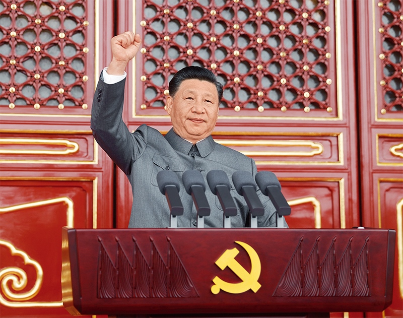 2021年7月1日，慶祝中國(guó)共產(chǎn)黨成立100周年大會(huì)在北京天安門廣場(chǎng)隆重舉行。中共中央總書記、國(guó)家主席、中央軍委主席習(xí)近平發(fā)表重要講話。 新華社記者 鞠鵬/攝