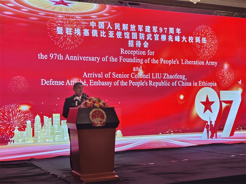 中國駐埃塞俄比亞使館國防武官柳兆峰致辭。攝影江絳