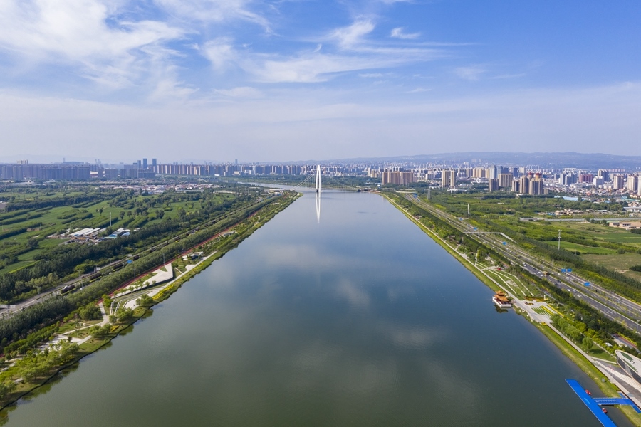 這是2023年6月27日在山西省太原市拍攝的汾河（無人機照片）。新華社記者 楊晨光 攝