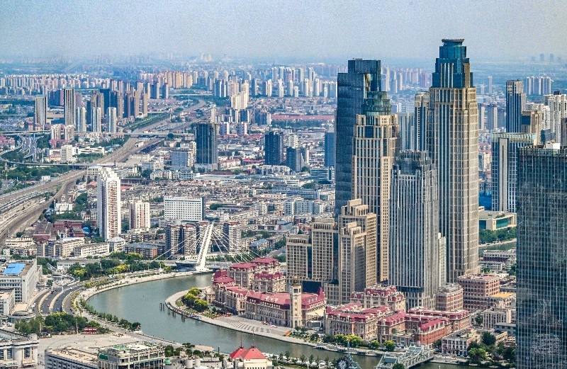 2023年6月16日，從直升機(jī)上拍攝的天津中心城區(qū)城市景觀。