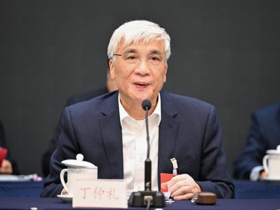 全國人大常委會副委員長、歐美同學會會長丁仲禮作工作報告