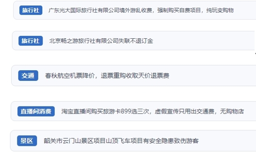 網(wǎng)友在“人民投訴”平臺反映涉旅游消費相關糾紛。（“人民投訴”用戶投訴截圖）